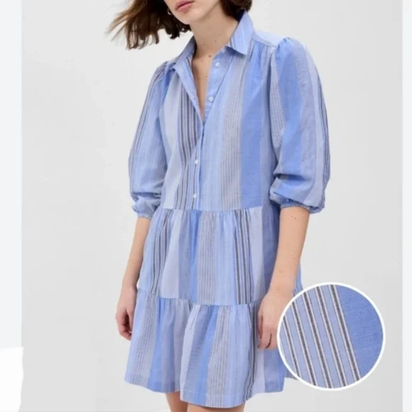 GAP Blue Striped Tiered Mini Dress - Picture 1 of 14